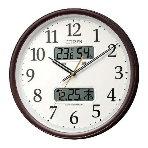 Citizen Wall Clock Radio Controlled Clock with Temperature and Hygrometer Brown Metallic Color 8FYA06-006 [With automatic radio reception function]