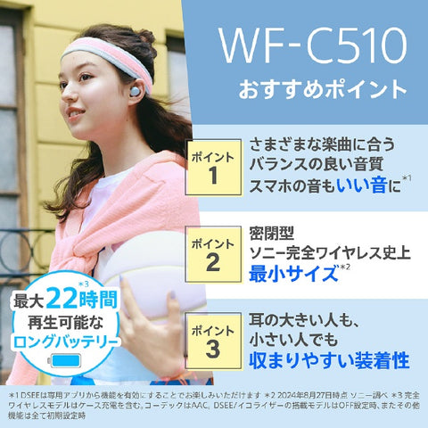 Sony Completely Wireless Earphones Blue WF-C510LC [Wireless (Left and Right Separated)/Bluetooth Compatible]
