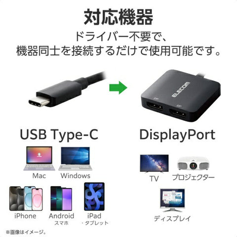 ELECOM Video Conversion Adapter [USB-C Male to Female DisplayPortx2] 8K compatible (Chrome/Android/iPadOS/iOS/Mac/Windows11 compatible) Black AD-CDP2BK2