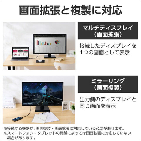 ELECOM USB-C ⇔ DVI 線 [視訊/2m] (相容於 Chrome/Android/iPadOS/iOS/Mac/Windows11) 黑色 CAC-CDVI20BK2
