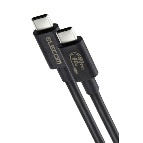 ELECOM USB-C ⇔ USB-C cable [Video / Charge / Transfer / 1m / USB Power Delivery / 60W / USB4 Ver2.0] 8K compatible Black USB4-V2CC10NBK