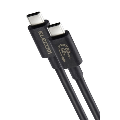 ELECOM USB-C ⇔ USB-C 連接線 [視訊/充電/傳輸/1m/USB 供電/60W/USB4 Ver2.0] 8K 相容於黑色 USB4-V2CC10NBK