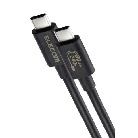 ELECOM USB-C ⇔ USB-C 連接線 [視訊/充電/傳輸/1m/USB 供電 EPR/240W/USB4 Ver2.0] 8K 相容於黑色 USB4-V2CCE10NBK