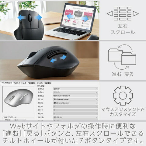 elecom鼠標殼抗細菌的大小（與chrome/android/iPados/ios/mac/windows11兼容）黑色M-SH31MBSKBK [BLUELED/WIREless/Wireless/7按鈕/藍牙/USB]