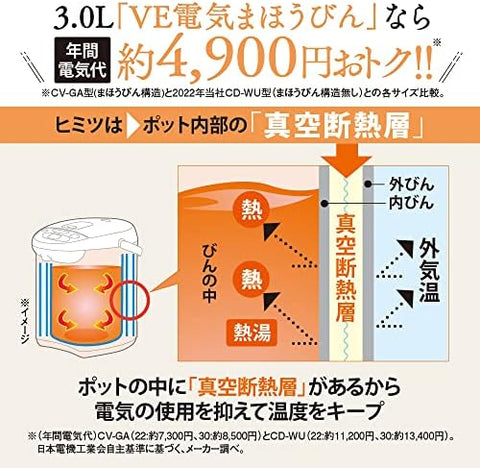 Zojirushi Electric Kettle, 3.0L, Yuyusei, Energy-Saving Type, VE Electric Thermos, 5 Temperature Settings, Brown, CV-GA30-TA