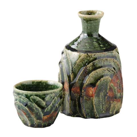 [Mino Ware] Sake Ware Set Olive Swell [Cosmetic Box]