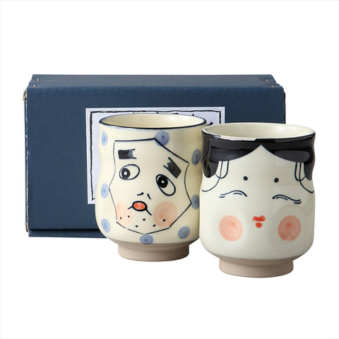 [Mino Ware] Okame / Hyottoko Gumi Bath [Ball Box]