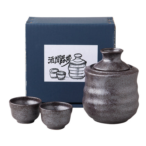 [Mino Ware] Black Silver Sake Sake Set (Small) [Ball Box]