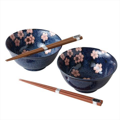 [Mino Ware] Navy Cherry Blossoms 5.0 그릇 쌍 [화장품 상자]