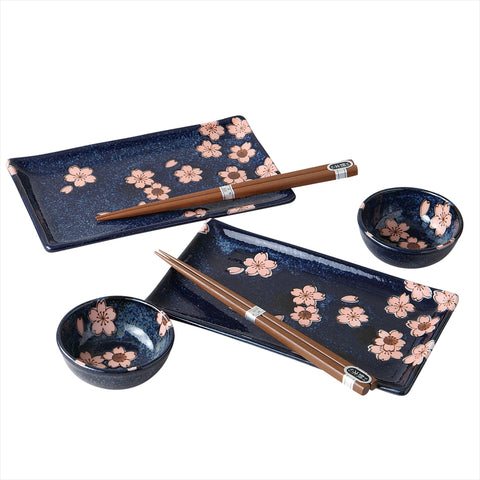 [Mino Ware] Navy Sakura Sushi Set [Cosmetic Box]