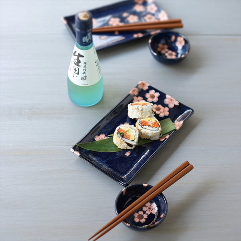 [Mino Ware] Navy Sakura Sushi Set [Cosmetic Box]