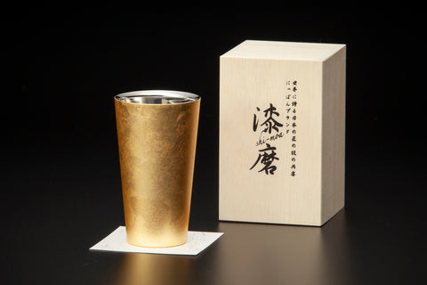 2重式　漆磨ストレートカップ　箔衣  (越前和紙コースター10枚付)