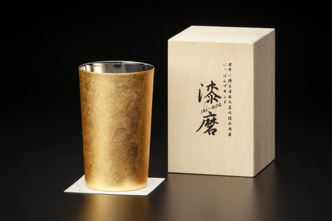 2重　漆磨ハイボールカップ　箔衣  (越前和紙コースター10枚付)