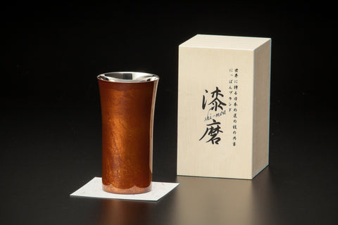 1層式　漆磨漆流しビアカップ (S)  赤 ビャクダン  (越前和紙コースター10枚付)