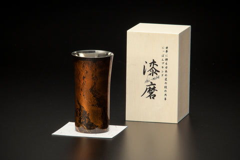 1層式　漆磨漆流しビアカップ (S) 黒ビャクダン  (越前和紙コースター10枚付)