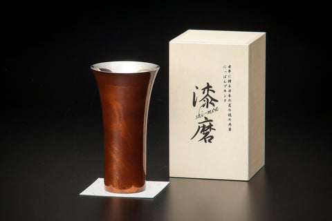 1層式　漆磨漆流しビアカップ (L) 赤ビャクダン  (越前和紙コースター10枚付)