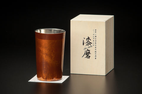 2層式　漆磨漆流しハイボールカップ 赤ビャクダン  (越前和紙コースター10枚付)