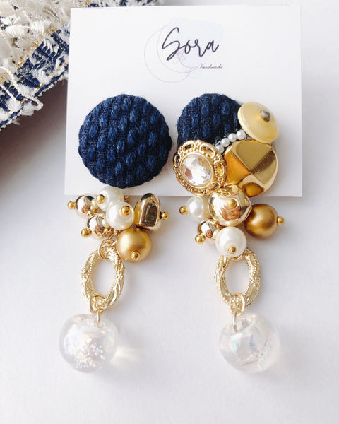 【Spring Aiiro】Indigo dyeing covered button earrings