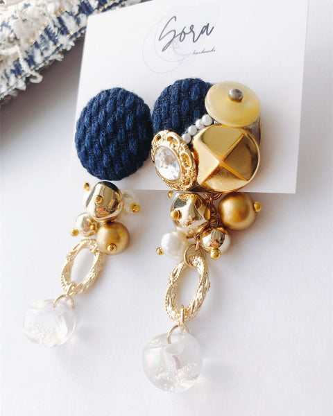 【Spring Aiiro】Indigo dyeing covered button earrings
