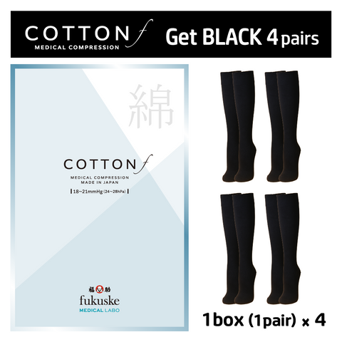 【20%OFF】[日本製着圧ソックス] コットン エフ（ブラック　4足セット）