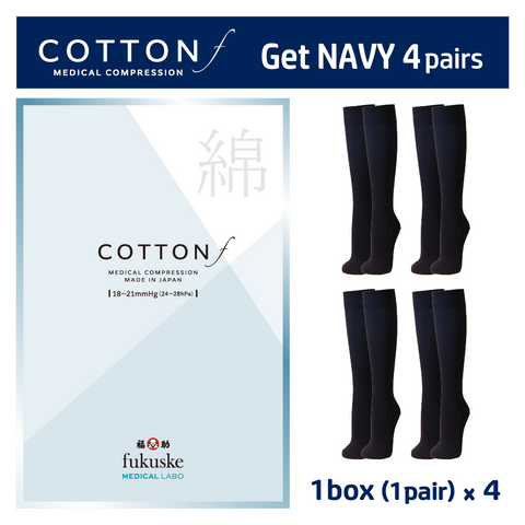 【20%OFF】[日本製着圧ソックス] コットン エフ（ネイビー　4足セット）