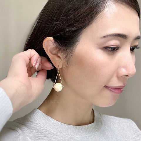 モザイク柄 ピアス 三角チェーン Handcrafted in Japan