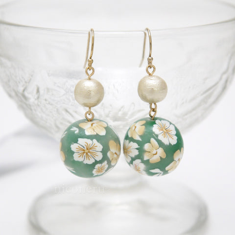 Colorful Flower Pattern Earrings Green Handcrafted in Japan