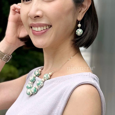 Colorful Flower Pattern Earrings Green Handcrafted in Japan