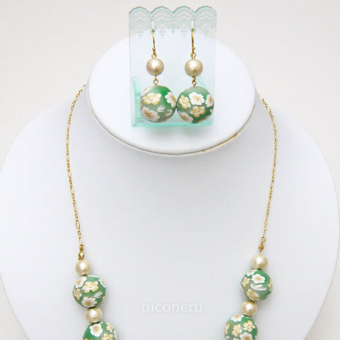 Colorful Flower Pattern Earrings Green Handcrafted in Japan