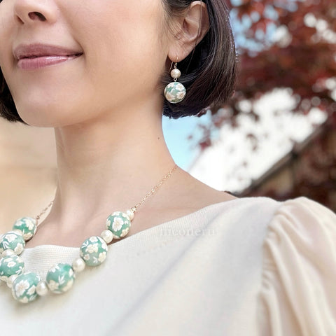 Colorful Flower Pattern Earrings Green Handcrafted in Japan