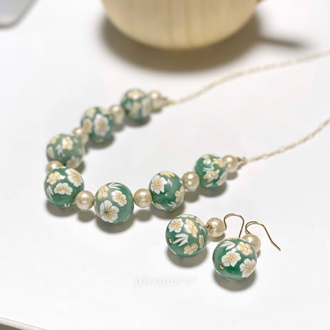 Colorful Flower Pattern Earrings Green Handcrafted in Japan