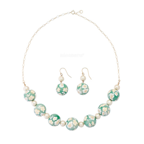 Colorful Flower Pattern Earrings Green Handcrafted in Japan