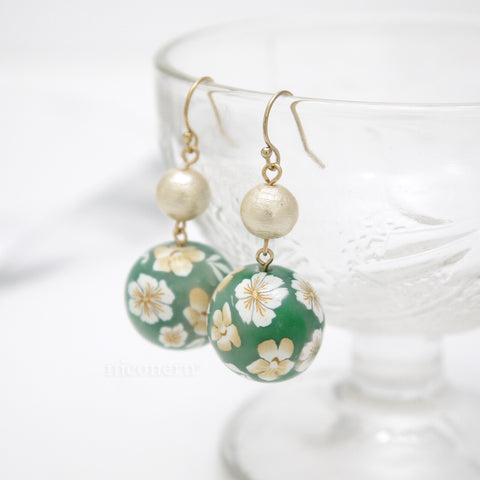 Colorful Flower Pattern Earrings Green Handcrafted in Japan