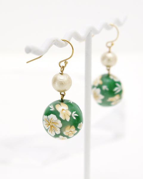 Colorful Flower Pattern Earrings Green Handcrafted in Japan