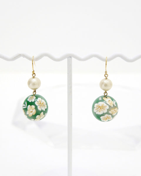 Colorful Flower Pattern Earrings Green Handcrafted in Japan