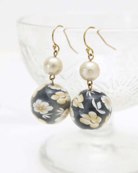 Colorful Flower Pattern Earrings Gray Handcrafted in Japan