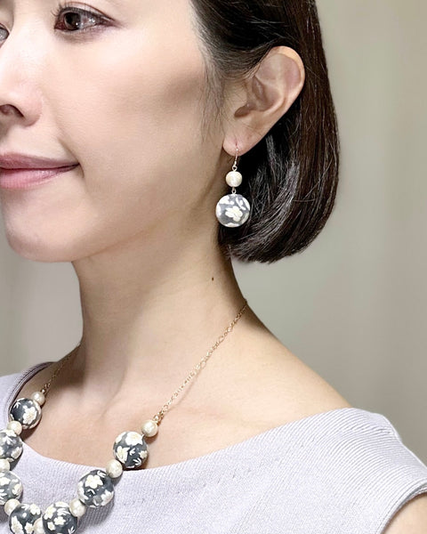 Colorful Flower Pattern Earrings Gray Handcrafted in Japan