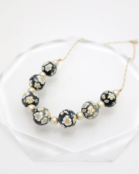 Colorful Flower Necklace Gray Handcrafted in Japan