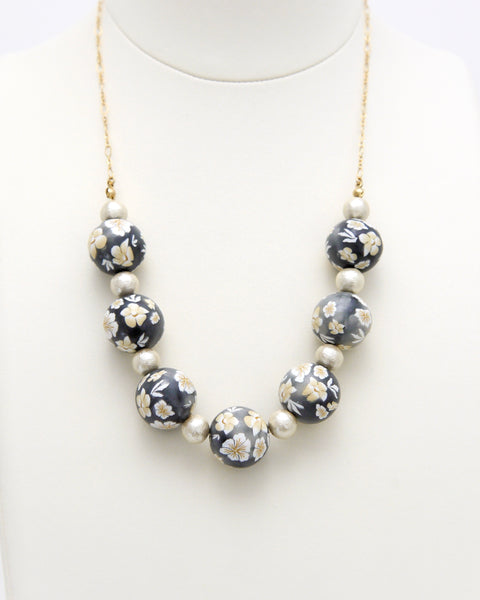Colorful Flower Necklace Gray Handcrafted in Japan