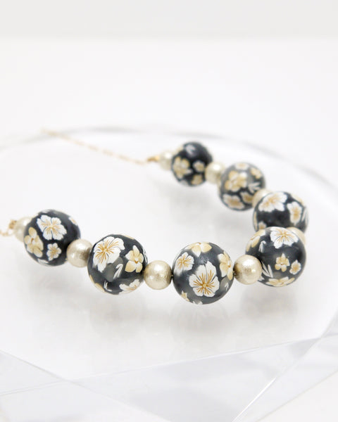 Colorful Flower Necklace Gray Handcrafted in Japan