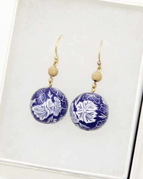 Colorful Flower Pattern Earrings Indigo Handcrafted in Japan