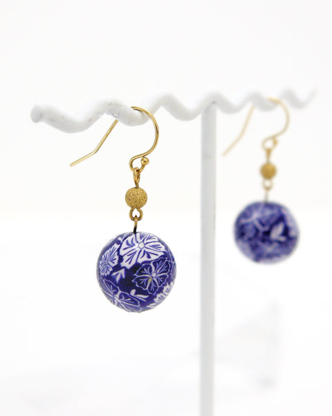 Colorful Flower Pattern Earrings Indigo Handcrafted in Japan