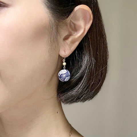 Colorful Flower Pattern Earrings Indigo Handcrafted in Japan