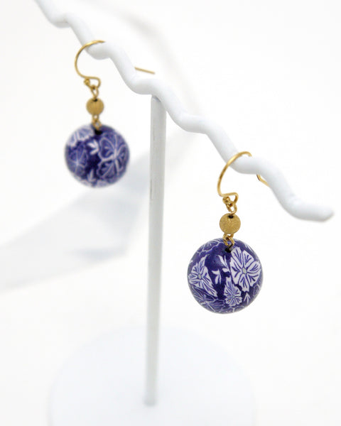 Colorful Flower Pattern Earrings Indigo Handcrafted in Japan