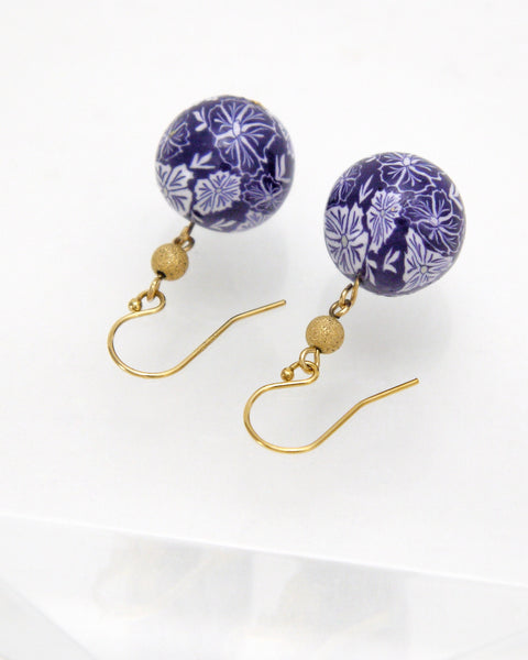 Colorful Flower Pattern Earrings Indigo Handcrafted in Japan