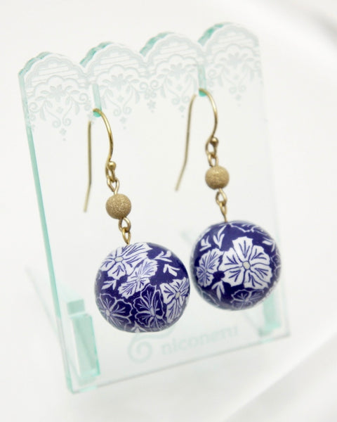 Colorful Flower Pattern Earrings Indigo Handcrafted in Japan