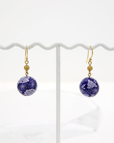 Colorful Flower Pattern Earrings Indigo Handcrafted in Japan