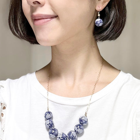 Colorful Flower Pattern Earrings Indigo Handcrafted in Japan