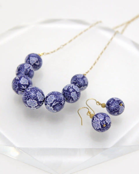 Colorful Flower Pattern Earrings Indigo Handcrafted in Japan