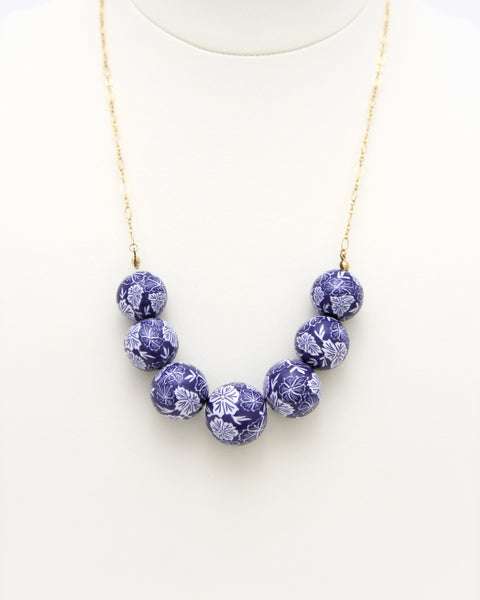 Colorful Flower Pattern Necklace Indigo Handcrafted in Japan